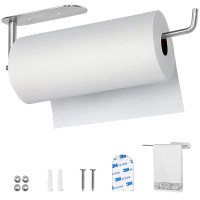 Paper Towel Holder, Stainless Steel Under Kitchen Cabinet Wall Mount Towel Holder with Self Adhesive, Mounting Screws for Home, Kitchen, Bathroom (30 cm)