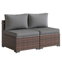 2 PCS Patio Furniture Set, Outdoor Wicker Rattan Sectional Armless Sofa Chair with Cushions (Grey) - NBCS018GRFS-B