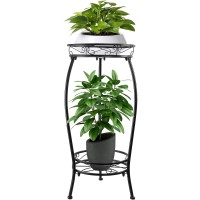 2-Tier Plant Stand, 69cm Tall Metal Rustproof Rack for Indoor, Outdoor, Home, Living Room, Patio, Garden (Black) - X003COSVAD