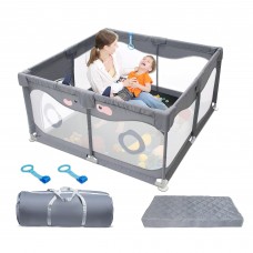 Baby Playpen with Mat, 50" x 50" x 27" Play Yard with Washable Playmat, Pull Rings, Storage Bag for Babies, Toddlers - BP5027