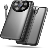 10000mAh Power Bank Built-In USB-C Cable Black Travel 10000mAh Power Bank Built-In USB-C Cable Black Travel