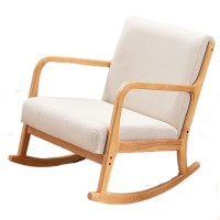 Modern Wooden Rocking Chair with Cushioned Seat and Backrest, Upholstered Linen Fabric Armchair for Living Room, Bedroom, Nursery, Lounge – Natural Wood Frame, Cream White Modern Wooden Rocking Chair with Cushioned Seat and Backrest, Upholstered Linen Fabric Armchair for Living Room, Bedroom, Nursery, Lounge – Natural Wood Frame, Cream White