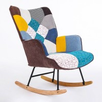 Patchwork Upholstered Rocking Chair Wingback Accent Glider with Solid Wood Rockers & Steel Frame 26" Wide Comfy Nursery & Living Room Rocker 330 lb Capacity Patchwork Upholstered Rocking Chair Wingback Accent Glider with Solid Wood Rockers & Steel Frame 26" Wide Comfy Nursery & Living Room Rocker 330 lb Capacity