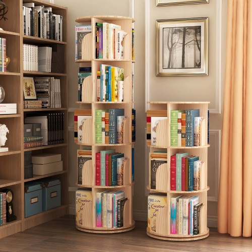 3 Tier Rotating Bookshelf, 360° Solid Wood Rotating Stackable Shelves ...