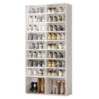 ANTBOX Portable Shoe Rack Organizer, Stackable Sneaker Organizer Cabinet with Magnetic Door, Folding Design, Clear Plastic Storage Container, 9 Tier 36 Pairs (Clear) - SC2-D10B(C)