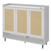 Shoe Storage Cabinet with Rattan Doors, 3-Door Modern Shoe Organizer with Adjustable Shelves, Large Capacity Shoe Rack with Ventilation Fan for Entryway, Hallway, Living Room Model YJ3XGB-106 Shoe Storage Cabinet with Rattan Doors, 3-Door Modern Shoe Organizer with Adjustable Shelves, Large Capacity Shoe Rack with Ventilation Fan for Entryway, Hallway, Living Room Model YJ3XGB-106