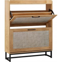 2-Tier Rattan Shoe Cabinet, Modern Wooden Shoe Storage Organizer with Flip Drawers, Adjustable Shelves & Metal Base, Entryway Shoe Rack with Top Shelf for Hallway, Living Room, Light Oak 2-Tier Rattan Shoe Cabinet, Modern Wooden Shoe Storage Organizer with Flip Drawers, Adjustable Shelves & Metal Base, Entryway Shoe Rack with Top Shelf for Hallway, Living Room, Light Oak