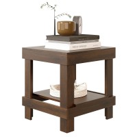 ODIKA Side Table, Craftsman End Table Wooden Nightstand with 2-Tier Storage Shelf for Home, Living Room, Bedroom - ET-SQ-BR-101023