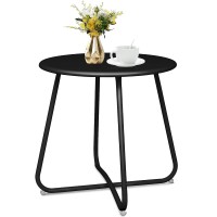 Outdoor Side Table, Round Modern Metal Side Table End Table for Home, Garden, Balcony, Yard (Black) - QFT-WFST016BL