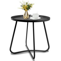 Outdoor Side Table, Round Modern Metal Side Table End Table with Raised Edge for Home, Garden, Balcony, Yard (Black) - QFT-WFSTA001BL