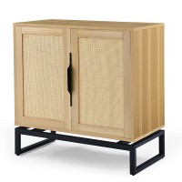 31.5 inch Sideboard Buffet Cabinet, Accent Storage Cabinet with Rattan Doors, Adjustable Shelf, Steel Legs for Home, Dining Room, Living Room (Brown) - CYX2321-02