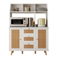 Sideboard Cabinet, Buffet Cabinet with Rattan Doors, 3 Drawers, Open Shelves for Home, Entryway, Dining Room - SMT-WR033W