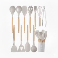 12 PCS Silicone Utensils Set with Plastic Holder, Heat Resistant Silicone Kitchen Tools with Wooden Handles  12 PCS Silicone Utensils Set with Plastic Holder, Heat Resistant Silicone Kitchen Tools with Wooden Handles