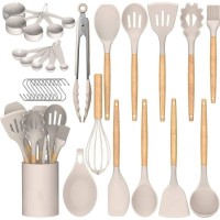 34 PCS Silicone Utensils Set with Plastic Holder, Heat Resistant Silicone Kitchen Tools with Wooden Handles 34 PCS Silicone Utensils Set with Plastic Holder, Heat Resistant Silicone Kitchen Tools with Wooden Handles