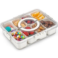 Snackle Box Container, 8 Compartment Divided Serving Tray with Lid and Handle for Food, Snacks, Nuts, Fruits, Picnic, Travel - H-006-8