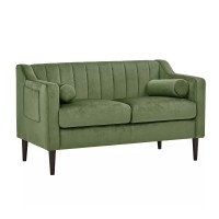 55" inch Velvet Loveseat Sofa, 2 Seater Upholstered Sofa Chair with Dual Pillows, Side Pockets for Home, Living Room (Green) - L238-HS012