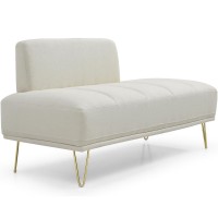 56.3" Inch Modern Loveseat Sofa, Upholstered Armless 2 Seater Couch Bench with Teddy Fabric, Gold Metal Legs for Home, Living Room (Beige) - W2677P195004