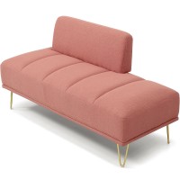 56.3" Inch Modern Loveseat Sofa, Upholstered Armless 2 Seater Couch Bench with Teddy Fabric, Gold Metal Legs for Home, Living Room (Pink) - W2677P195012