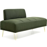 56.3" Inch Modern Loveseat Sofa, Upholstered Armless 2 Seater Couch Bench with Teddy Fabric, Gold Metal Legs for Home, Living Room (Green) - W2677P195014