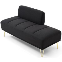 56.3" Inch Modern Loveseat Sofa, Upholstered Armless 2 Seater Couch Bench with Teddy Fabric, Gold Metal Legs for Home, Living Room (Black) - W2677P195015