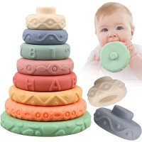 8 PCS Stacking Rings, Soft Sensory Educational Baby Blocks for Developmental Learning, Teething for Babies 6 Months and Up - 1039