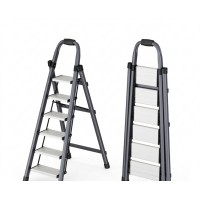 6-Step Folding Step Ladder with Handrail, Wide Anti-Slip Pedals, Space-Saving Foldable Design, Stable Triangular Frame, Carbon Steel Home Ladder for Kitchen, Closet, Office, Grey Model TH6STEP 6-Step Folding Step Ladder with Handrail, Wide Anti-Slip Pedals, Space-Saving Foldable Design, Stable Triangular Frame, Carbon Steel Home Ladder for Kitchen, Closet, Office, Grey Model TH6STEP