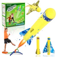 4-Pack Step-Powered Rocket, Glider Stunt Flyer Foam Plane Outdoor Rocket Toy with Adjustable Launcher for Kids, Boys, Girls - Plane-002