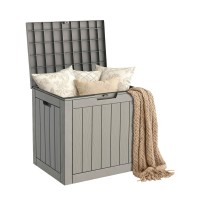 Outdoor Storage Box, Waterproof Resin Deck Storage Chest with Lockable Lid, Wood-Grain Look, Built-In Handles, All-Weather Patio Garden Pool Cushion Storage (Grey) Outdoor Storage Box, Waterproof Resin Deck Storage Chest with Lockable Lid, Wood-Grain Look, Built-In Handles, All-Weather Patio Garden Pool Cushion Storage (Grey)