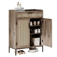 Storage Cabinet with Rattan Doors, Shoe Rack Organizer Cabinet with Top Drawer, Adjustable Shelves for Home, Entryway, Hallway - EW0008A Storage Cabinet with Rattan Doors, Shoe Rack Organizer Cabinet with Top Drawer, Adjustable Shelves for Home, Entryway, Hallway - EW0008A