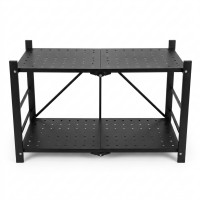 Foldable Countertop Shelf Organizer, 2-Tier Metal Storage Rack, Collapsible Space-Saving Cabinet and Counter Riser, 70 x 33.5 x 43 cm, Black, Kitchen Pantry Bathroom Office Use Foldable Countertop Shelf Organizer, 2-Tier Metal Storage Rack, Collapsible Space-Saving Cabinet and Counter Riser, 70 x 33.5 x 43 cm, Black, Kitchen Pantry Bathroom Office Use