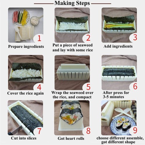 Sushi Making Kit DIY Sushi Maker with 4 Shapes Rice Roll Mold