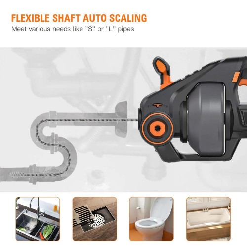 20V Max Lithium-Ion Electric Drain Snake Auger Kit, 25 Ft Flexible Cable,  Automa
