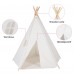 OUTREE Kids Teepee Tent, 47"D x 65"H Natural Cotton Canvas Tent with 5 Wooden Poles, Carry Bag for Kids Indoor Outdoor Play