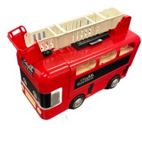 Fire Truck Theme Double-Decker Toy Bus – Interactive Vehicle Toy for Kids Ages 3+, with Removable Ladder & Steering Wheel, Red Model 265-1