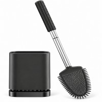 Silicone Toilet Brush with Holder, Ventilated Wall Mount, Black Silicone Toilet Brush with Holder, Ventilated Wall Mount, Black