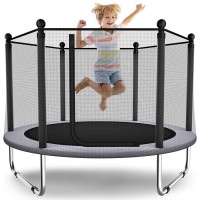 Trampoline For Kids, 5 FT Hexagon Trampoline with Net Enclosure for Indoor/ Outdoor (Grey)