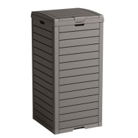 31 Gallon Outdoor Trash Can with Lid, Weather-Resistant Resin Garbage Bin, Slim Space-Saving Design, Pull-Out Leak Tray, Fast Assembly, Patio Deck Garden Use (Grey) 31 Gallon Outdoor Trash Can with Lid, Weather-Resistant Resin Garbage Bin, Slim Space-Saving Design, Pull-Out Leak Tray, Fast Assembly, Patio Deck Garden Use (Grey)