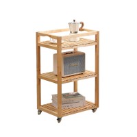 3 Tier Rolling Storage Shelf, Solid Wood Utility Cart with Wheels for Home, Living Room, Bathroom, Kitchen - BSB-TC-001