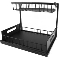 2-Tier Under Sink Sliding Organizer Rack, Pull-Out Storage Shelf with Upper Basket, Metal Frame, Smooth Slide Rails, Space-Saving Cabinet Organizer for Kitchen, Bathroom & Pantry – Black 2-Tier Under Sink Sliding Organizer Rack, Pull-Out Storage Shelf with Upper Basket, Metal Frame, Smooth Slide Rails, Space-Saving Cabinet Organizer for Kitchen, Bathroom & Pantry – Black