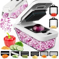 JOINED 8 in 1 Vegetable Food Chopper, Mandoline Slicer with 8 Interchangeable Blades, 800ml Catch Tray, Manual Operation for Vegetables (White) - ZF2416 JOINED 8 in 1 Vegetable Food Chopper, Mandoline Slicer with 8 Interchangeable Blades, 800ml Catch Tray, Manual Operation for Vegetables (White) - ZF2416