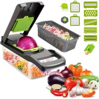 KITCHEN IDEAS 16PCS Vegetable Slicer, Multifunctional Manual Vegetable Fruit Chopper with 8 Interchangeable Blades, Drain Basket  KITCHEN IDEAS 16PCS Vegetable Slicer, Multifunctional Manual Vegetable Fruit Chopper with 8 Interchangeable Blades, Drain Basket