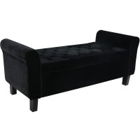 Velvet Storage Bench, 51 inch Button Tufted Storage Ottoman with Hidden Storage, Solid Wood Legs for Home, Bedroom, Living Room, Entryway (Black) - FT-O2A-1VEBL