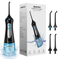 MOSPRO Electric Water Flosser, Dental Oral Irrigator with 4 Jet Tips, 3 Modes, 300ML Water Tank, USB Rechargeable for Teeth, Gums, Braces, Dental Care (Black-Blue) - FC159