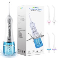 MOSPRO Electric Water Flosser, Dental Oral Irrigator with 4 Jet Tips, 3 Modes, 300ML Water Tank, USB Rechargeable for Teeth, Gums, Braces, Dental Care (White-Blue) - FC159