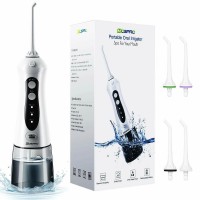 MOSPRO Electric Water Flosser, Dental Oral Irrigator with 4 Jet Tips, 3 Modes, 300ML Water Tank, USB Rechargeable for Teeth, Gums, Braces, Dental Care (White-Grey) - FC159