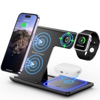 3 in 1 Wireless Charger, Universal Compatible Foldable Charging Station with Night Light for iPhone, Android, Apple Watch, Airpods (Black) - X004IXK2IL