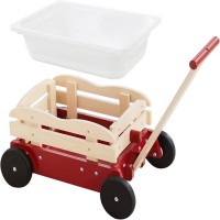 Wooden Toy Wagon, 2-in-1 Pull Cart with Removable Storage Tub, Red Wooden Toy Wagon, 2-in-1 Pull Cart with Removable Storage Tub, Red