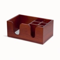 6-Compartment Desktop Organizer, 26 x 16 x 11 cm Wooden Box Caddy with Mahogany Finish