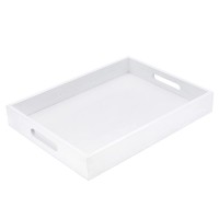White Wooden Serving Tray, 46 x 36 x 8.5 cm Decorative Storage Tray with Cutout Handles for Home, Kitchen, Living Room