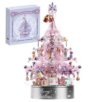 Christmas Tree Building Set, 730 Pieces, Music Box, Pink Christmas Tree Building Set, 730 Pieces, Music Box, Pink